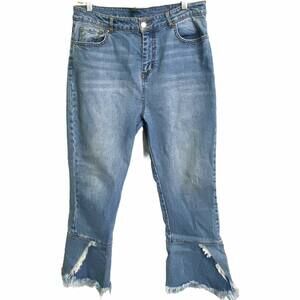 Design Lab Lord & Taylor Women's Jeans Cropped Blue Light Wash Mid-Rise Cotton L